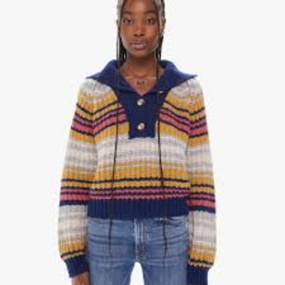 MOTHER The Buttoned Collar striped wool-blend sweater size Xl